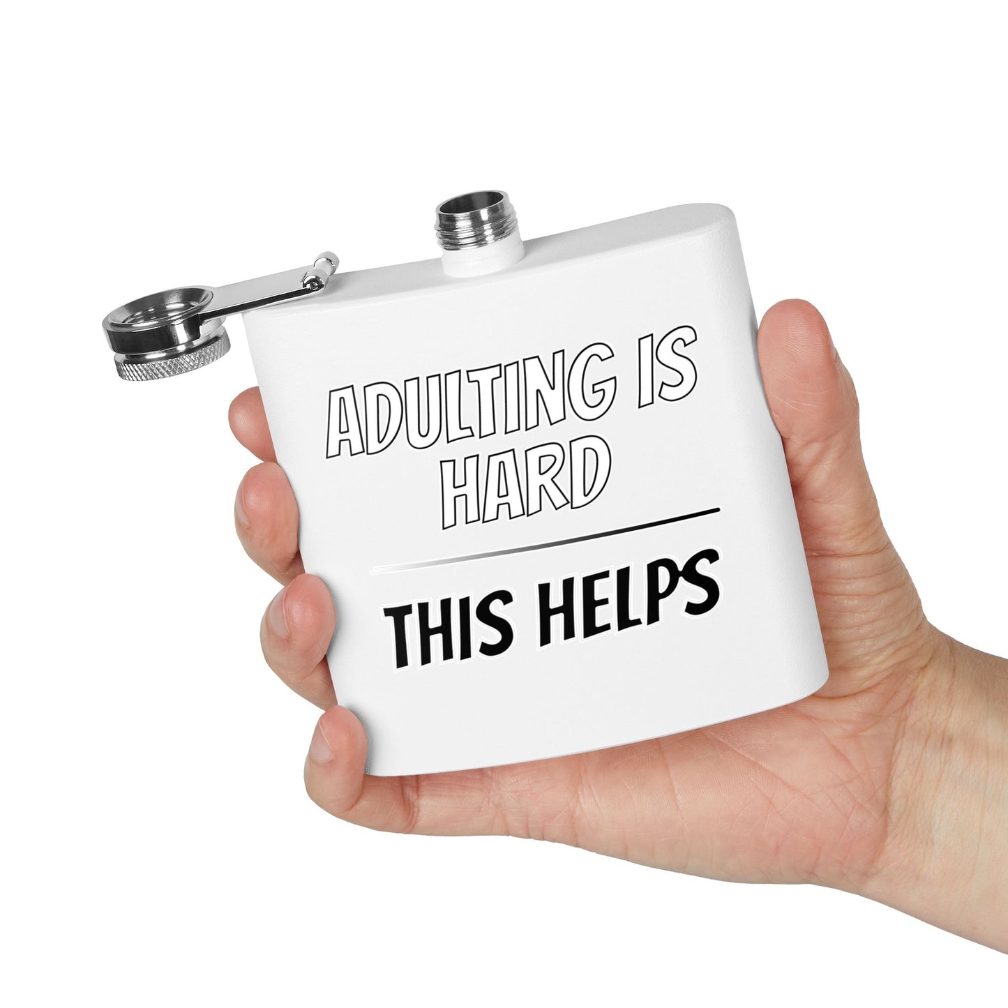 "Adulting Is Hard – This Helps" Flask – Funny Stainless Steel Hip Flask