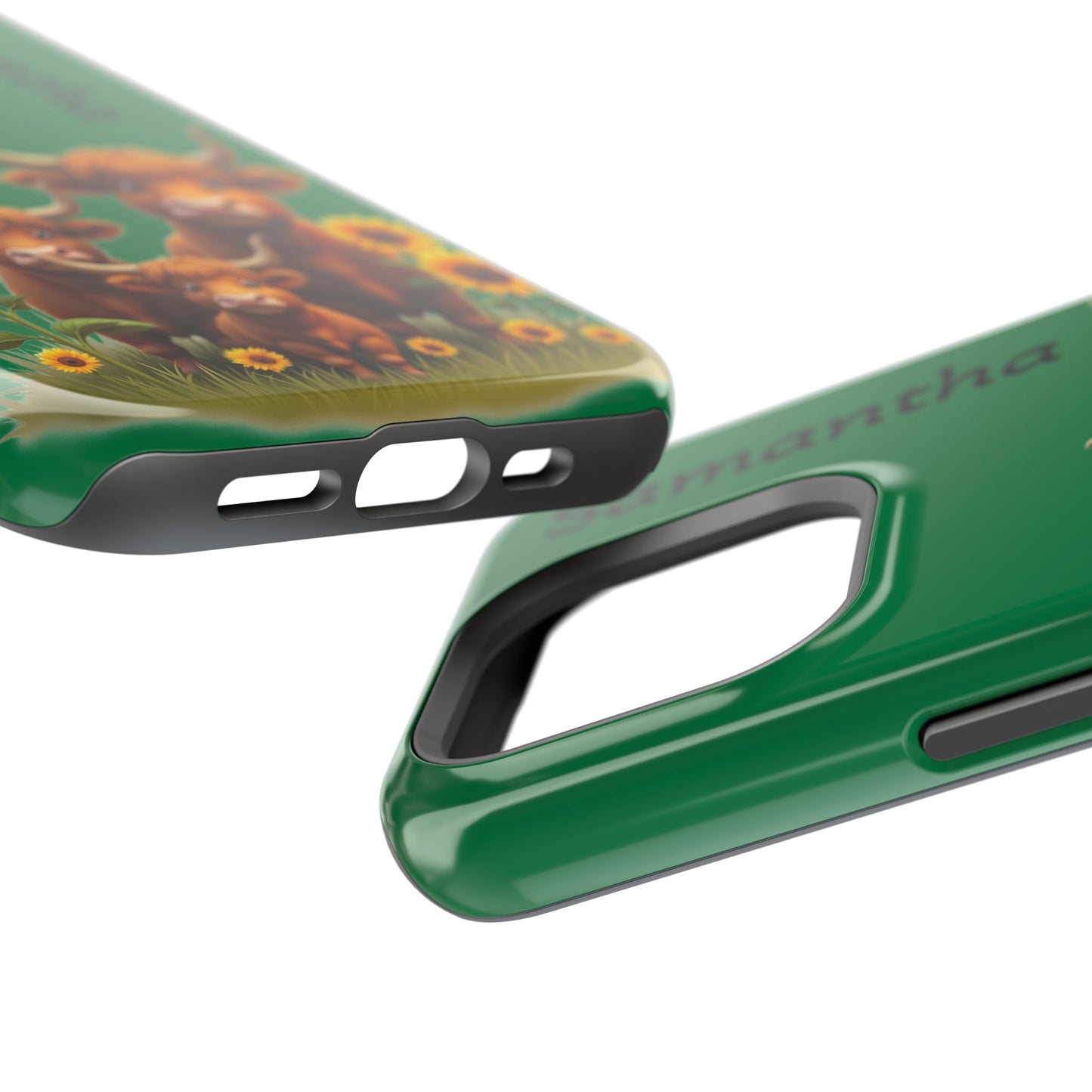 Personalized Highland Cow Phone Case - Custom Name Farm Animal Gift | Cute Green iPhone Cases for Women & Girls
