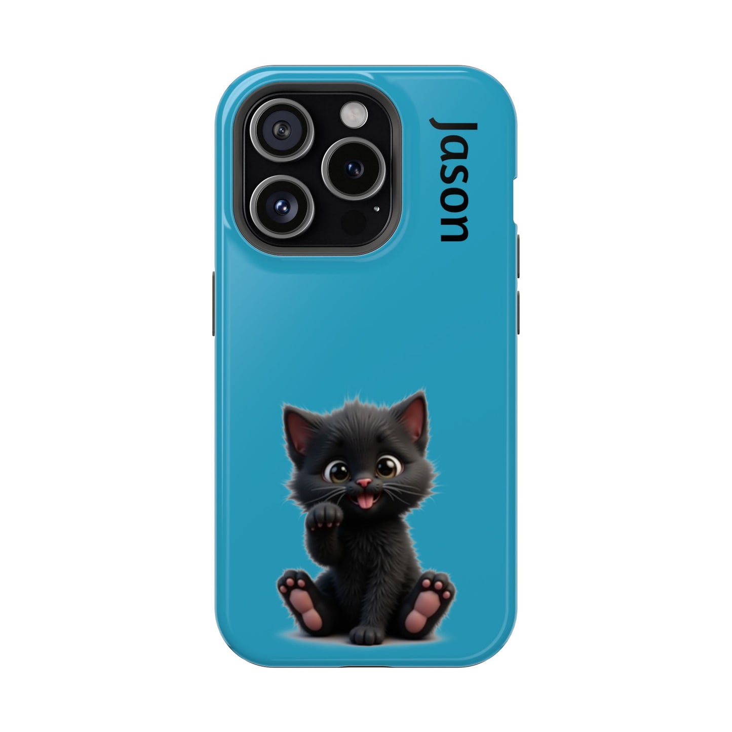 Personalized Black Kitten Phone Case - Custom Name Cat Lover Gift | Cute Teal Blue iPhone Cases for Women & Girls