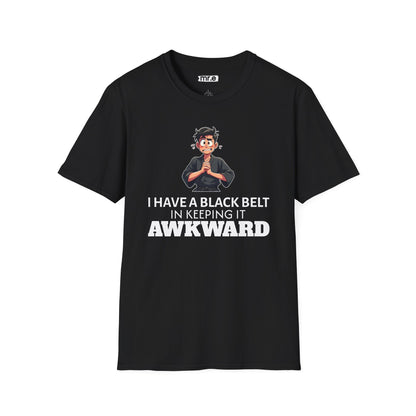 Funny Black Belt in Keeping It Awkward T-Shirt – Sarcastic Karate Kid Cartoon Tee, Ironic Humor Gift for Socially Clumsy & Relatable Souls