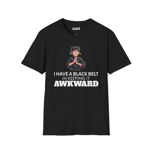 Funny Black Belt in Keeping It Awkward T-Shirt – Sarcastic Karate Kid Cartoon Tee, Ironic Humor Gift for Socially Clumsy & Relatable Souls