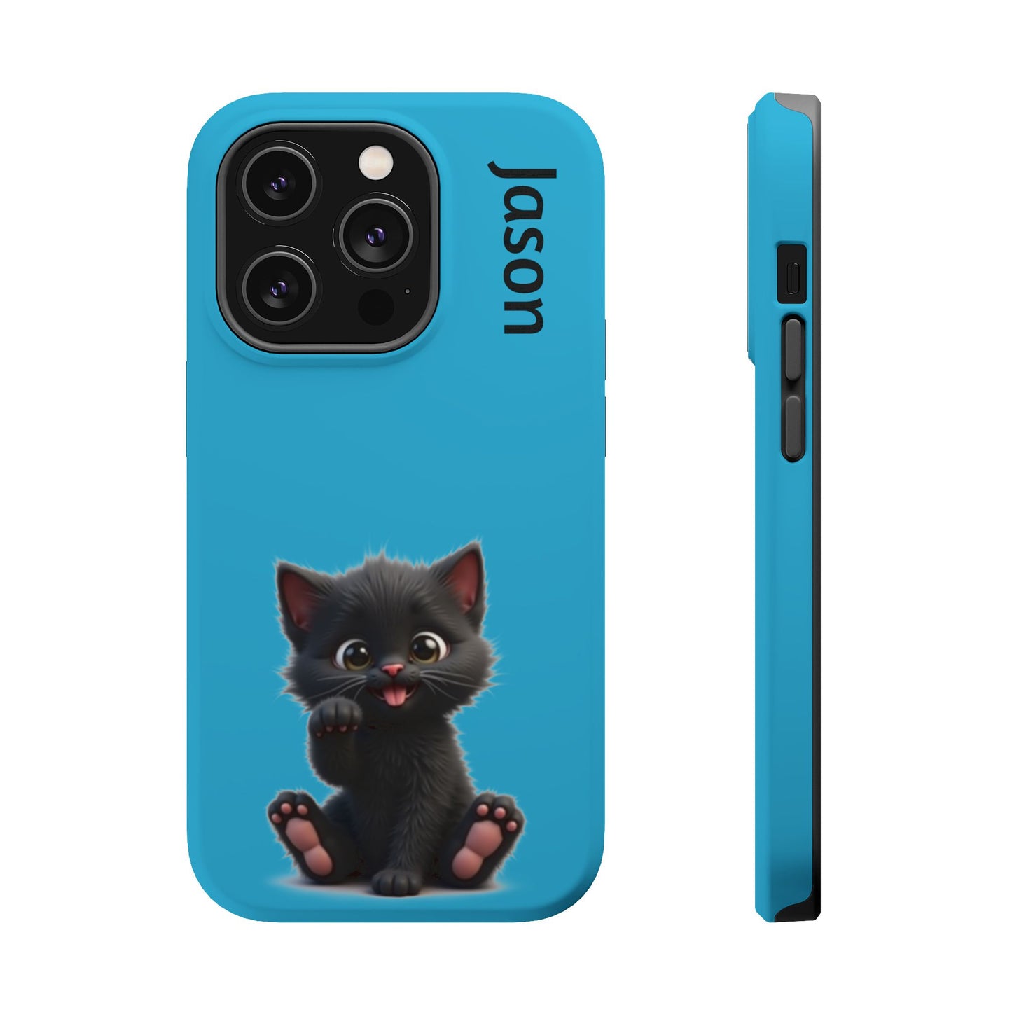 Personalized Black Kitten Phone Case - Custom Name Cat Lover Gift | Cute Teal Blue iPhone Cases for Women & Girls