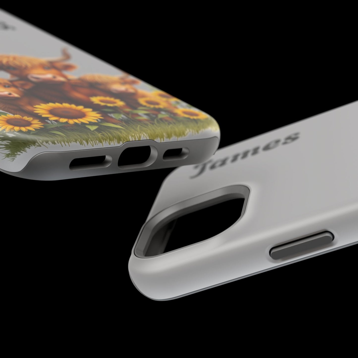 Personalized Gray Highland Cow Phone Case - Custom Name Farm Animal Gift | Cute Gray iPhone Cases for Women & Girls