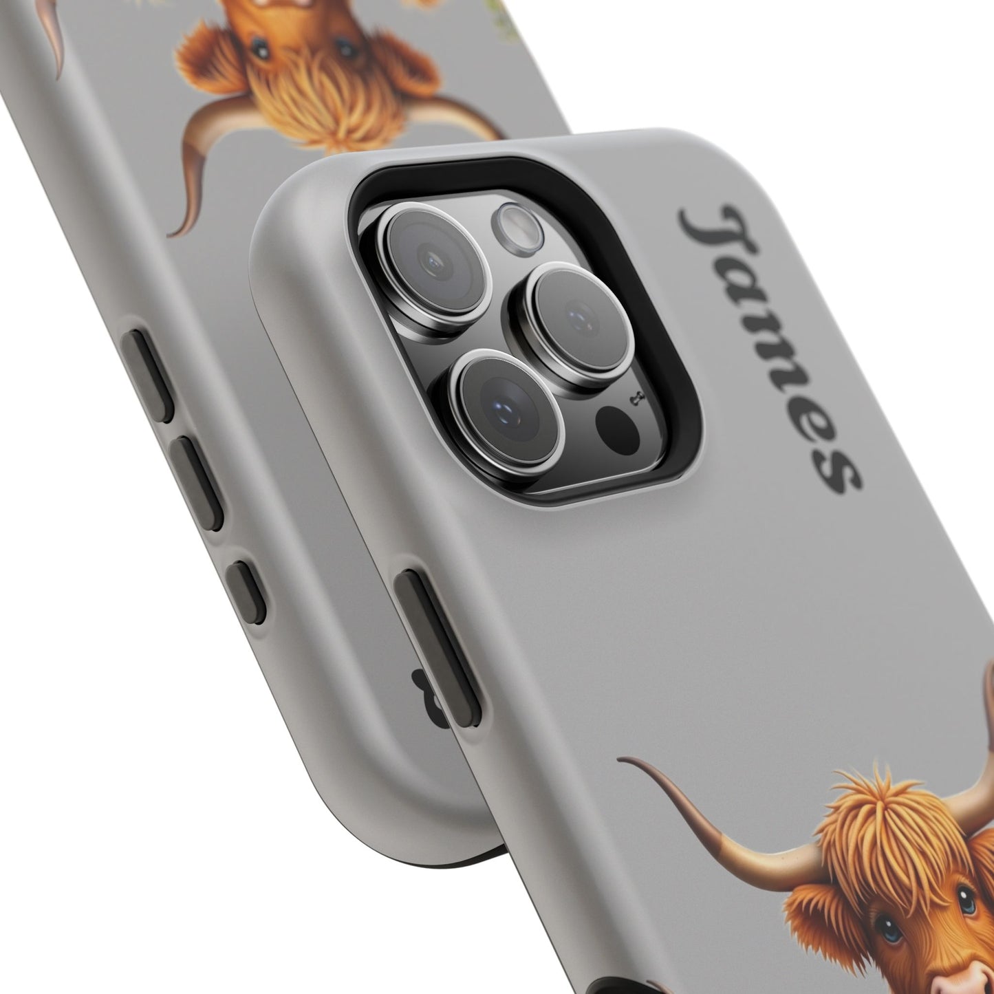 Personalized Gray Highland Cow Phone Case - Custom Name Farm Animal Gift | Cute Gray iPhone Cases for Women & Girls