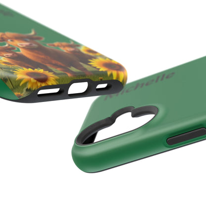 Personalized Highland Cow Phone Case - Custom Name Farm Animal Gift | Cute Green iPhone Cases for Women & Girls