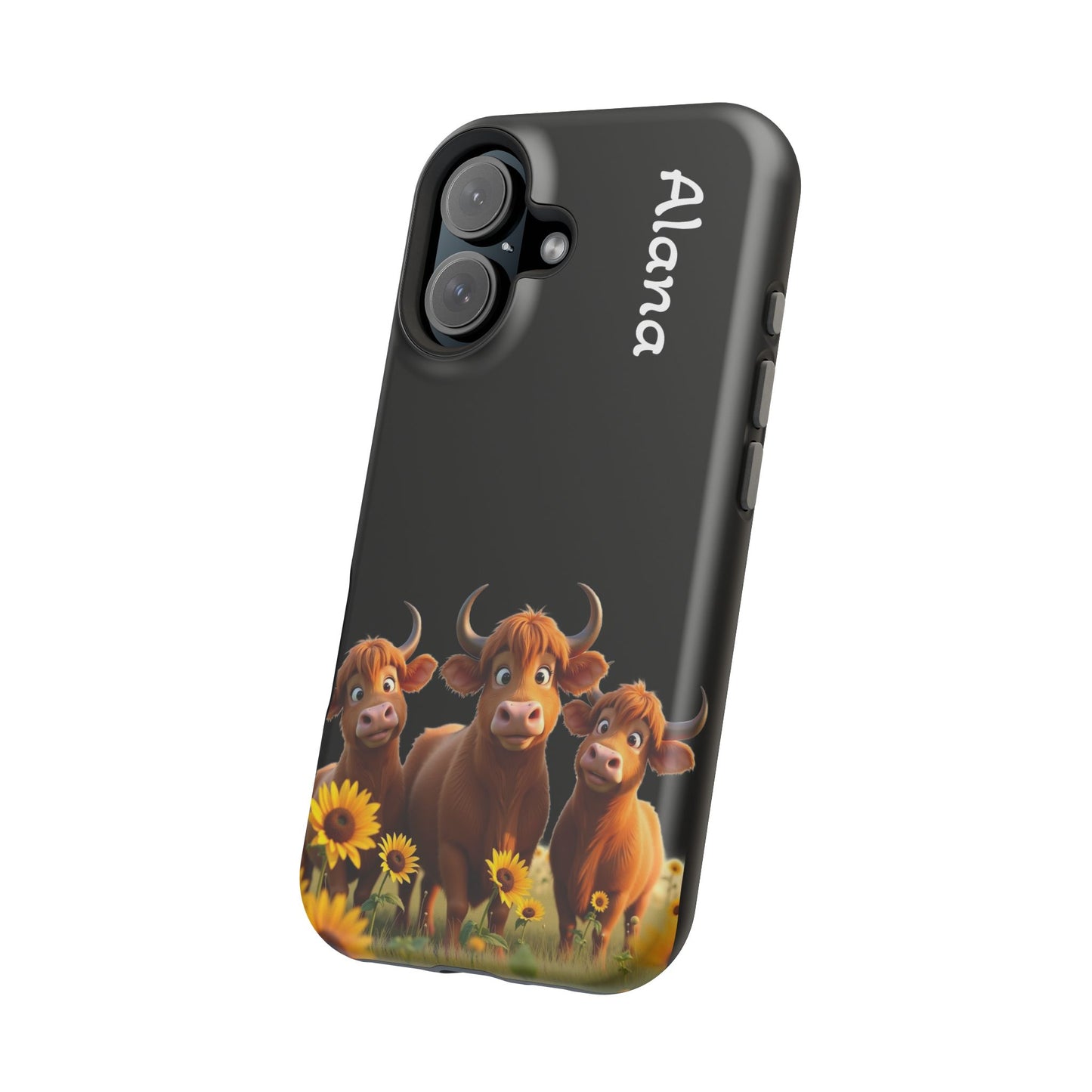 Personalized Highland Cow Phone Case - Custom Name Farm Animal Gift | Cute Black iPhone Cases for Women & Girls