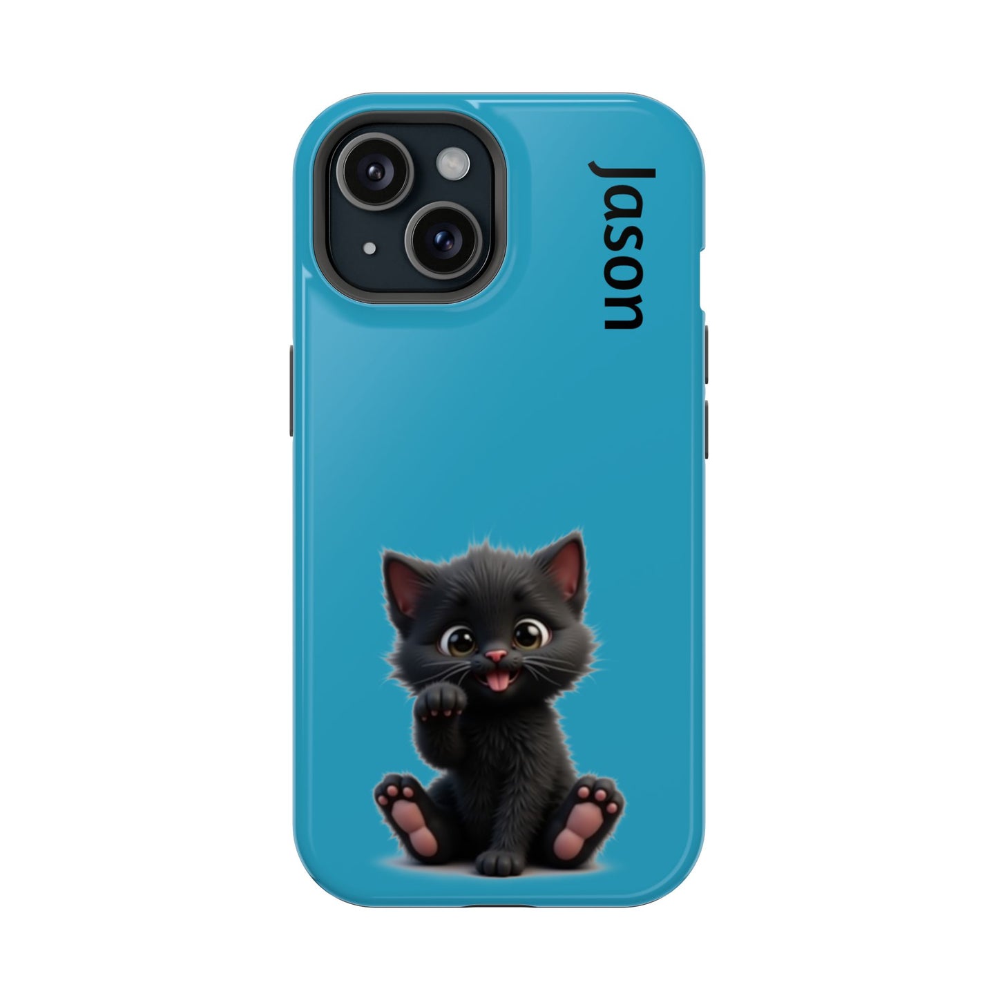 Personalized Black Kitten Phone Case - Custom Name Cat Lover Gift | Cute Teal Blue iPhone Cases for Women & Girls