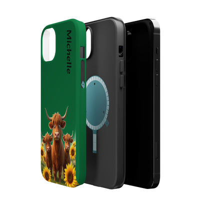 Personalized Highland Cow Phone Case - Custom Name Farm Animal Gift | Cute Green iPhone Cases for Women & Girls